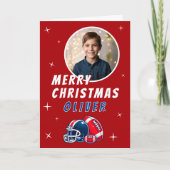 Football Ball Helmet Cartoon Photo Merry Christmas Kaart (Voorkant)