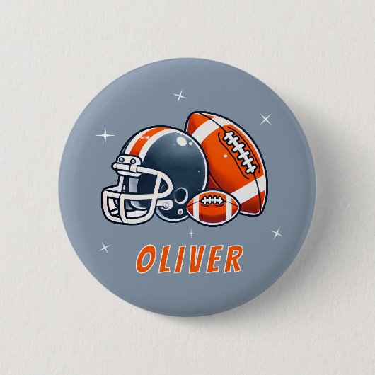 Football Ball Helmet Cartoon Verjaardagsfeest Ronde Button 5,7 Cm (Voorkant)