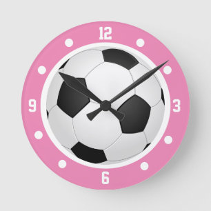 Football Ball Pink Girls Black en White Ronde Klok