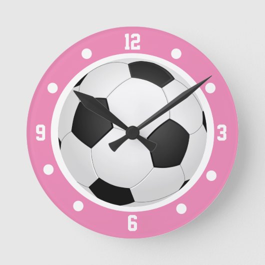 Football Ball Pink Girls Black en White Ronde Klok (Voorkant)