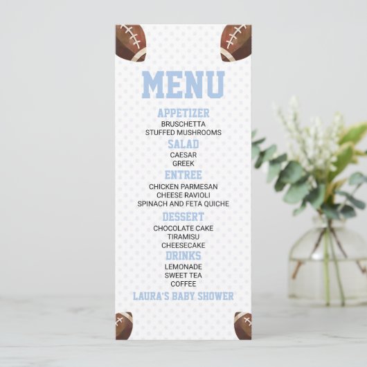 Football Ball Sports Blauw Baby shower Voedsel Menu (Staand voorkant)