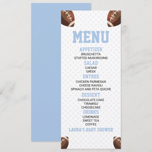 Football Ball Sports Blauw Baby shower Voedsel Menu (Voorkant / Achterkant)