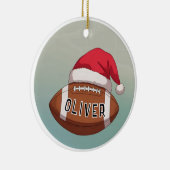 Football Ball with Red Santa Hat Name Christmas Keramisch Ornament (Rechts)