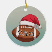 Football Ball with Red Santa Hat Name Christmas Keramisch Ornament (Voorkant)