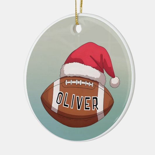 Football Ball with Red Santa Hat Name Christmas Keramisch Ornament (Links)