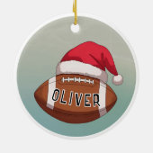 Football Ball with Red Santa Hat Name Christmas Keramisch Ornament (Achterkant)