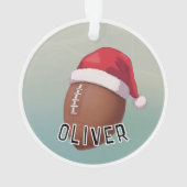 Football Ball with Red Santa Hat Name Christmas Ornament (achterkant)