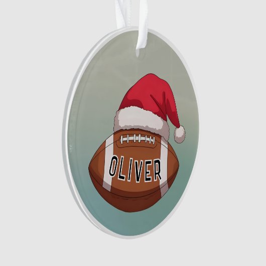 Football Ball with Red Santa Hat Name Christmas Ornament (voorkant)