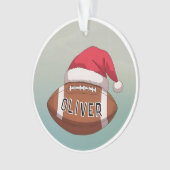 Football Ball with Red Santa Hat Name Christmas Ornament (voorkant)