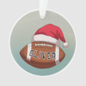 Football Ball with Red Santa Hat Name Christmas Ornament (voorkant)