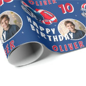 Football Ballenhelm Cartoon Foto Verjaardag Cadeaupapier (Rol Hoek)