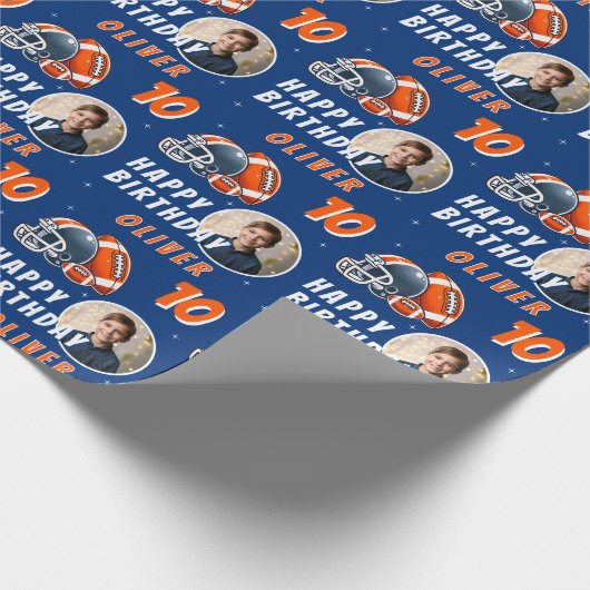 Football Ballenhelm Cartoon Foto Verjaardag Cadeaupapier (Hoek)