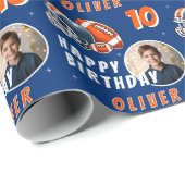 Football Ballenhelm Cartoon Foto Verjaardag Cadeaupapier (Rol Hoek)