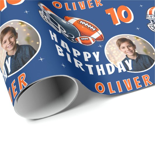 Football Ballenhelm Cartoon Foto Verjaardag Cadeaupapier (Rol Hoek)