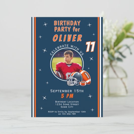 Football Ballenhelm Cartoon Foto Verjaardag Kaart (Staand voorkant)