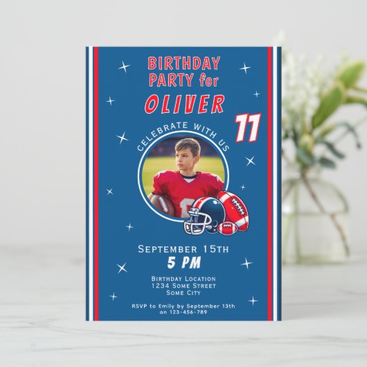 Football Ballenhelm Cartoon Foto Verjaardag Kaart (Staand voorkant)