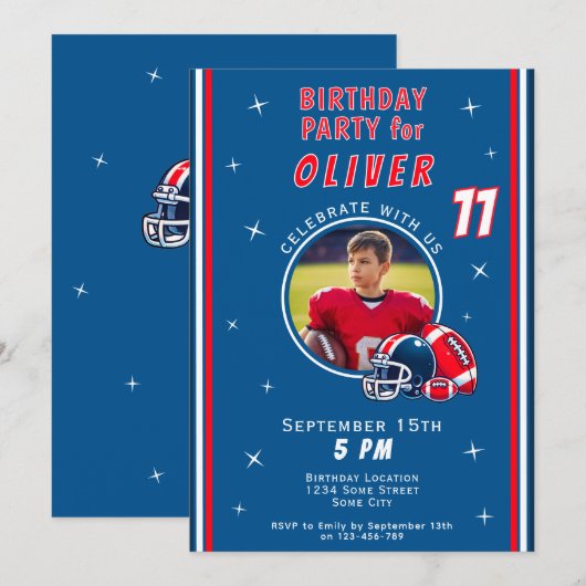 Football Ballenhelm Cartoon Foto Verjaardag Kaart (Voorkant / Achterkant)