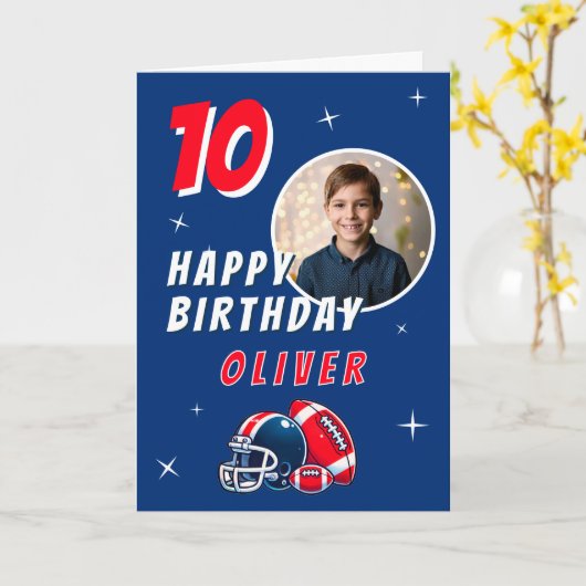 Football Ballenhelm Cartoon Foto Verjaardag Kaart (Gele Bloem)