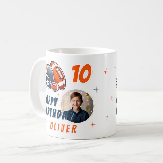 Football Ballenhelm Cartoon Foto Verjaardag Koffiemok (Voorkant links)