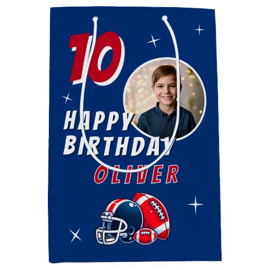 Football Ballenhelm Cartoon Foto Verjaardag Medium Cadeauzakje (Voorkant)