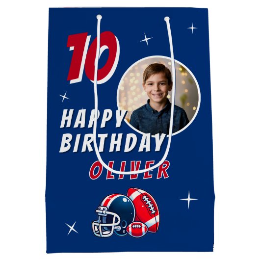 Football Ballenhelm Cartoon Foto Verjaardag Medium Cadeauzakje (Achterkant)
