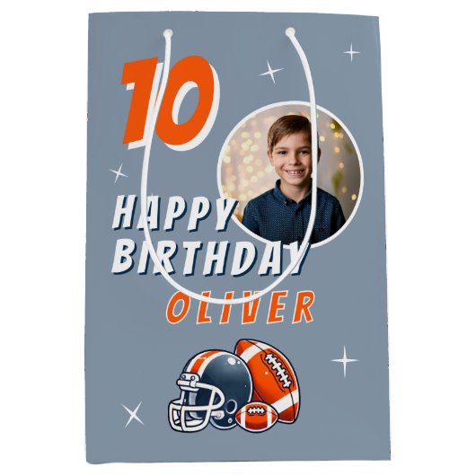 Football Ballenhelm Cartoon Foto Verjaardag Medium Cadeauzakje (Voorkant)