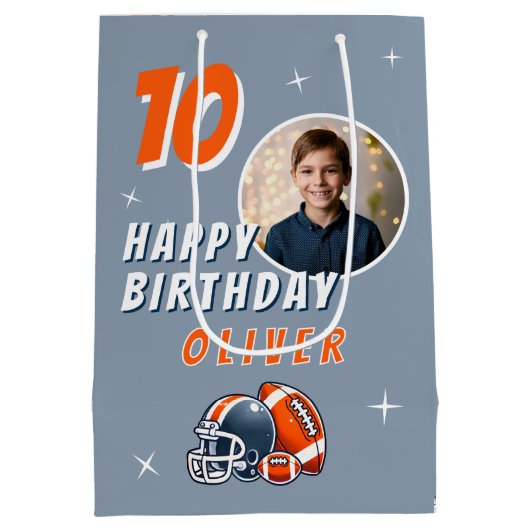 Football Ballenhelm Cartoon Foto Verjaardag Medium Cadeauzakje (Achterkant)