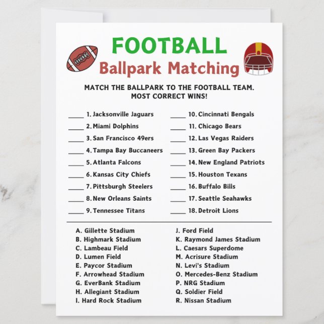 Football Ballpark Matching Game (Voorkant)