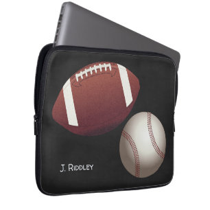 Football Baseball Naam Monogram Laptop Hoesje Sleeve