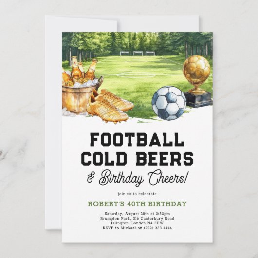 Football, Beers & Cheers Adult Birthday Kaart (Voorkant)