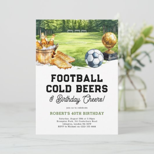 Football, Beers & Cheers Adult Birthday Kaart (Staand voorkant)