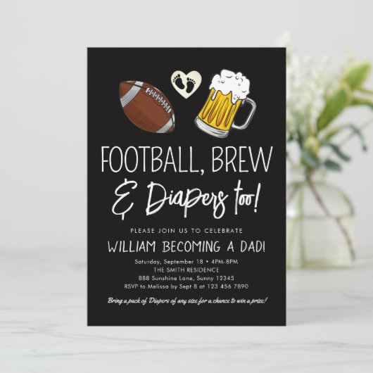 Football & Bier Baby shower Uitnodiging Chalkboard (Staand voorkant)