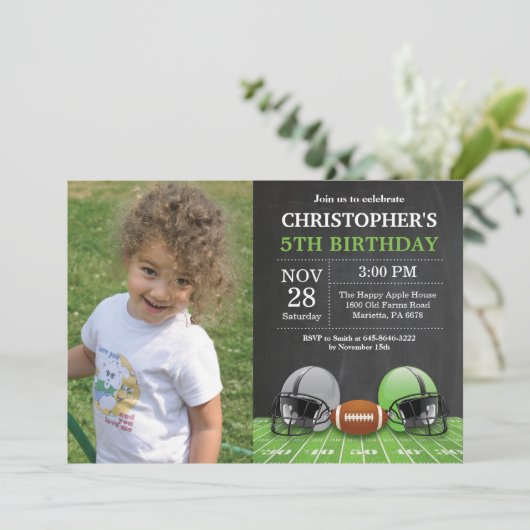 Football Birthday Invitation Birthday Green Kaart (Staand voorkant)