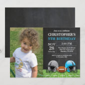 Football Birthday Invitation Birthday Party Blue Kaart (Voorkant / Achterkant)