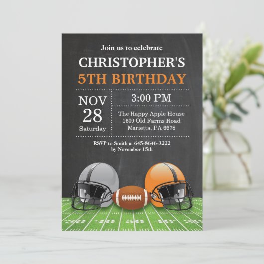 Football Birthday Invitation Birthday Party Oranje Kaart (Staand voorkant)