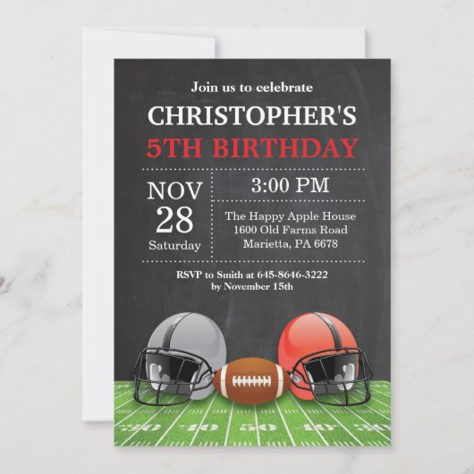 Football Birthday Invitation Birthday Party Red Kaart (Voorkant)