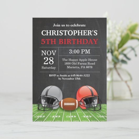 Football Birthday Invitation Birthday Party Red Kaart (Staand voorkant)
