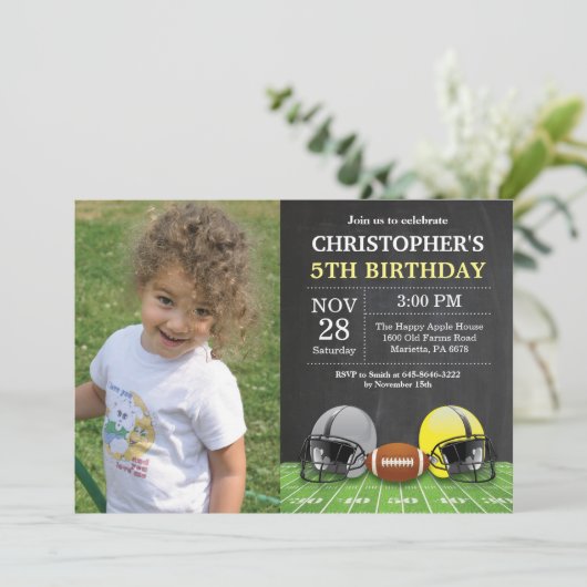 Football Birthday Invitation Birthday Party Yellow Kaart (Staand voorkant)