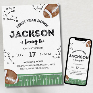 Football Birthday Invitation, First Year Down,Foot Kaart