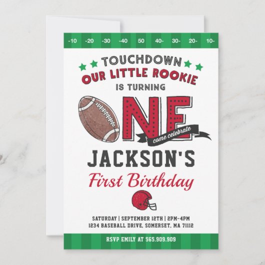 Football Birthday Invitation Football 1st Birthday Kaart (Voorkant)