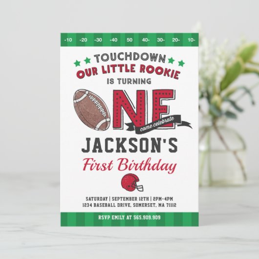 Football Birthday Invitation Football 1st Birthday Kaart (Staand voorkant)