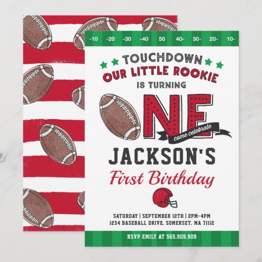Football Birthday Invitation Football 1st Birthday Kaart (Voorkant / Achterkant)