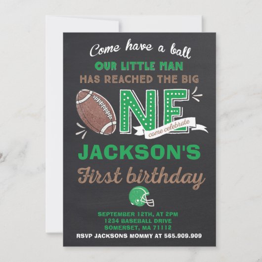 Football Birthday Invitation Football 1st Birthday Kaart (Voorkant)