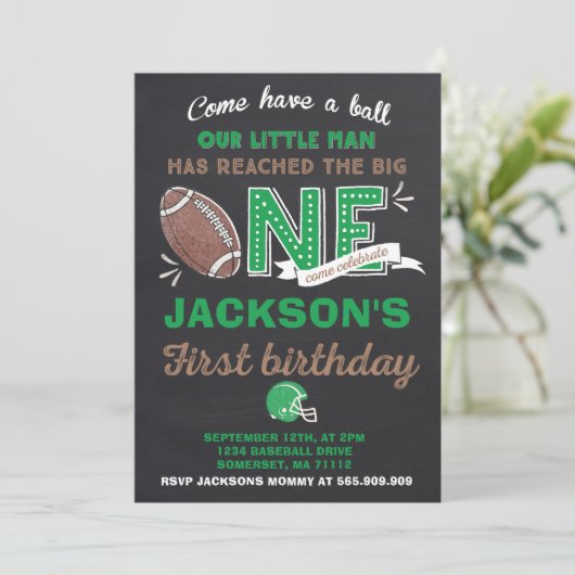Football Birthday Invitation Football 1st Birthday Kaart (Staand voorkant)