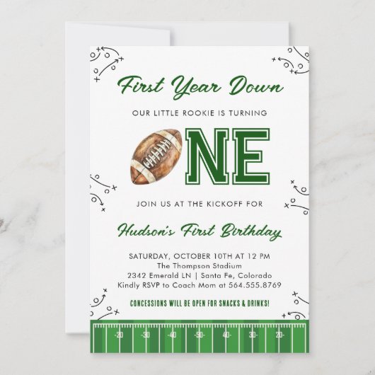 Football Birthday Party First Year Down Kaart (Voorkant)