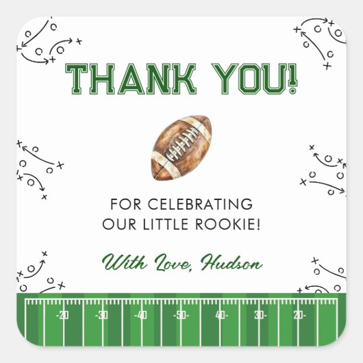 Football Birthday Party First Year Down Vierkante Sticker (Voorkant)