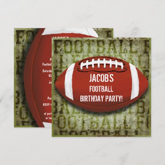 Football Birthday Party  Green Grunge Kaart (Voorkant / Achterkant)