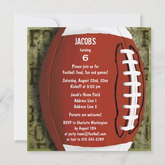 Football Birthday Party  Green Grunge Kaart (Achterkant)