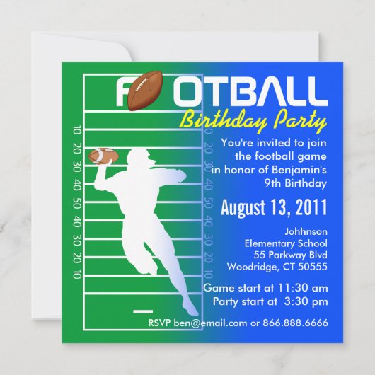 Football Birthday Party Invitation Kaart (Voorkant)
