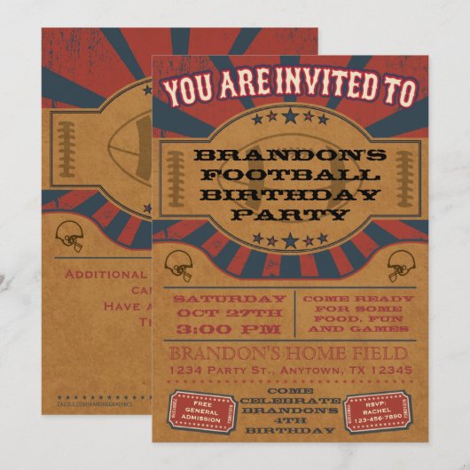  Football Birthday Party Invitation Kaart (Voorkant / Achterkant)